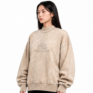 Sudadera Oversize de Felpa/Algodón con Lavado Ácido de Alta Calidad, Color Negro, Cuello Alto Premium, Hombros Caídos, Estilo Urbano de Invierno - Product Image 3