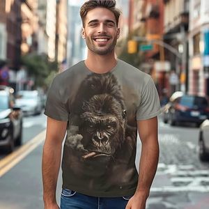 T-shirt à manches courtes pour homme avec impression photo de gorille fumant une pipe, col rond, coupe ample, style décontracté, écologique, personnalisable - Product Image 3