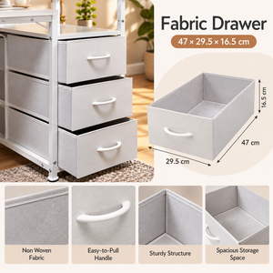 Modern Durable Computer <b>Desk</b> <b>with</b> 3 Fabric Drawers & Storage <b>Shelves</b> - Product Image 3