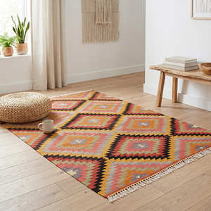 Alfombra Kilim Tejida con Patrón Geométrico, Diseño Personalizado, Alfombra de Oración de Lujo Hecha a Mano, Alfombras Kilim Multiusos - Product Image 6
