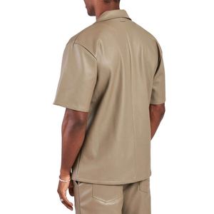 Chemise boutonnée en cuir véritable pour hommes, vêtements décontractés, mode hiver, couleur unie, col montant, chemises pour hommes de qualité supérieure, prix de gros - Product Image 5