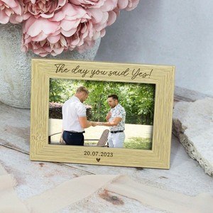 Elegant Wooden Photo <b>Frame</b> Rectangular Handmade Tabletop Horizontal Engraved The Day You Said Yes 20.07.2023 - Product Image 4