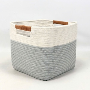 Cotton Rope Storage Basket 100% Eco-friendly Foldable Cotton Storage Baskets new cotton basket with handles for home decor - Product Image 3