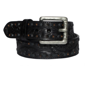 Custom Made Premium Quality Western Cow Leather <b>Beaded</b> Belt With Hand Tooled Floral Design Manufacturer - Product Image 1