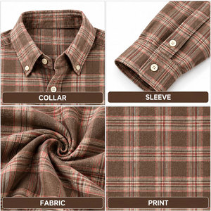 Camisa de franela a cuadros marrón para hombre, manga larga, con botones, informal, con bolsillo en el pecho - Product Image 6