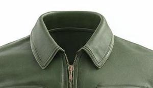 High Quality Men's Green Leather Moto <b>Jacket</b> Turn-down Collar Zipper Closure Regular Fit Autumn Style - Product Image 2
