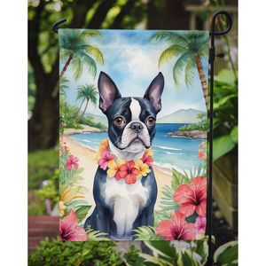 Bandera de jardín Boston Terrier Luau, Bandera de patio decorativa Multicolor, pancarta para ilustraciones de Patio para macizos de flores y decoración de buzón - Product Image 3
