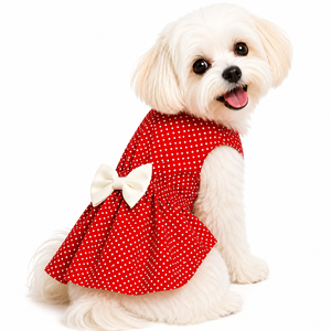 Polka Dot Pet Dress with <b>Bow</b>(S) OEM ODM Custom Logo Soft Cotton Velcro Outfit for <b>Dogs</b> & Cats Direct Manufacturer - Product Image 1