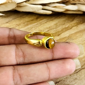 New Arrival Best Boho <b>Tiger</b> <b>Eye</b> <b>Rings</b> for Women Brass Vintage <b>Rings</b> 18k Gold Plated Solitaire Statement for Wholesale/OEM/ODM - Product Image 3
