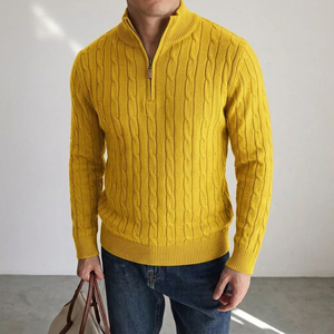 Suéter de punto trenzado para hombre con media cremallera, cuello alto informal, jersey de punto, cárdigan cálido de invierno, chaqueta, abrigo para hombre - Product Image 3