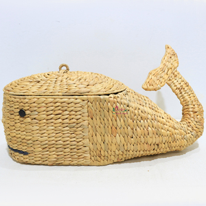 Eco-Friendly Water Hyacinth Cute Animal Shaped Multifunction <b>Storage</b> <b>Basket</b> with Lid for <b>Toy</b> <b>Storage</b> - Product Image 3