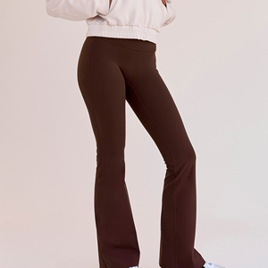 Pantalones de yoga acampanados transpirables para mujer con logo personalizado, cintura alta, control de abdomen, pantalón deportivo elástico sin costuras, leggings acampanados - Product Image 5