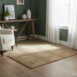 Rectangle Jacquard fait à la main Jute tapis bohème Chic fibre naturelle tapis avec abstrait tapis de prière pour salon décor à la maison - Product Image 3