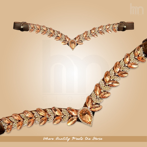 Cabezalera de Cuero de Lujo para Caballo, con Cristales Marquise Color Champán, Forma de V, Cosida a Mano, Personalizable, para Doma y Adornos Ecuestres - Product Image 3