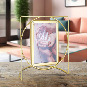 Vintage Style Octagonal Brass And Glass Metal Floating Photo Frame With Locket Closure & Tabletop <b>Easel</b> Stand For Pressed Flower - Product Image 5