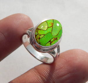 Bague turquoise verte en argent sterling 925, faite à la main, pour elle, fournisseur en gros de bagues, fournisseur de bijoux artisanaux - Product Image 4