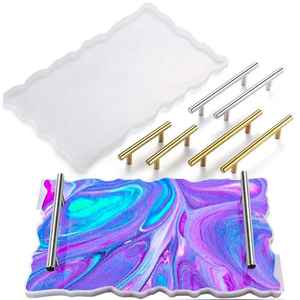 Modern Decorative <b>Rectangle</b> Resin Serving Trays with Gold and Silver Metal Handles for <b>Coffee</b> <b>Table</b> and Jewelry Display - Product Image 3