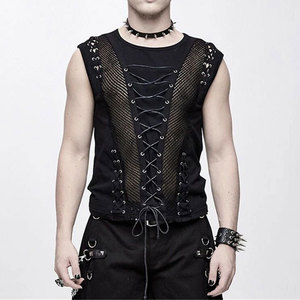 Camiseta sin Mangas Estilo Punk Gótico para Hombre, Chaleco con Costuras Negras, Venta al Por Mayor - Product Image 1