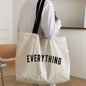Eco Friendly <b>Canvas</b> Tote <b>Bag</b> <b>Large</b> Capacity Cotton Shopping Shoulder Handbag with Comfortable Black Straps for Women - Product Image 5