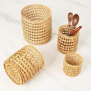 Organisateur de couverts en rotin tressé à la main pour table à manger, comptoir de cuisine, café, restaurant et rangement naturel - Product Image 1