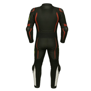 Traje de Motociclismo de Piel de Vacuno Genuina Negra con Paneles Rojos, Conjunto de 2 Piezas, Chaqueta y Pantalón - Product Image 3