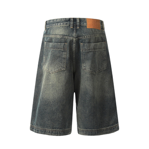 Shorts en jean délavé pour hommes, coupe ample et oversize, style streetwear hip-hop, avec patchs, jambes larges, décontractés, service OEM, collection 2026, vente chaude - Product Image 4