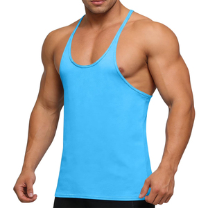 Gilet long athlétique de haute qualité pour homme, bleu uni, respirant, en coton et polyester, col rond, sans manches - Product Image 3
