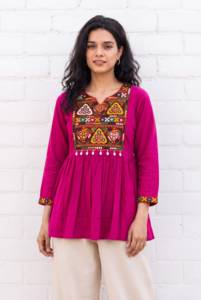 Women Purple Embroidered Rayon <b>Kurti</b> Ethnic <b>Top</b> Casual Midi Length India Pakistan Style Indian Festival Wear Short Kurtis - Product Image 3
