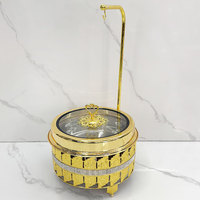 Présentoirs chauffants de luxe en acier inoxydable plaqué or et argent, à alimentation au gaz, avec couvercle amovible, pour buffet traiteur et mariages