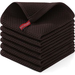 Set di 6 Strofinacci da Cucina Ultra Morbidi in 100% Cotone a Nido d'Ape, Asciugatura Rapida, 30x30 cm, Marrone Scuro - Product Image 1