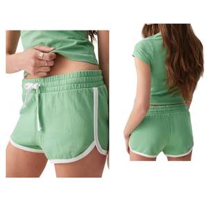 Shorts de Algodón de Cintura Alta para Mujer con Cordón Ajustable y Ribete en Contraste, Shorts Casuales de Verano para Correr, Logotipo Personalizado, Venta al Por Mayor - Product Image 1