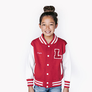 Custom kid's Wool Letterman Real Leather Varsity <b>Jacket</b> Black with Red Color Embroidery Logos Patches and Labels <b>jacket</b> for kids - Product Image 1