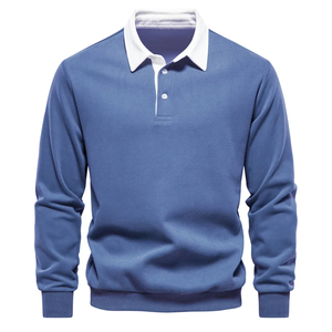 Business Casual Men Long Sleeve Polo Sweatshirts Contrast <b>Collar</b> Comfortable Cotton Blend Male Golf Polo <b>T</b> <b>Shirt</b> Wholesaler - Product Image 4