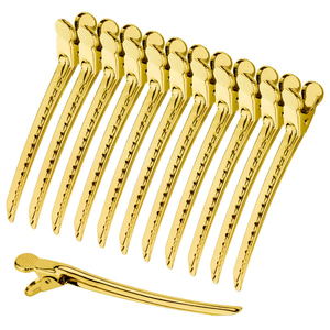 Pinces à cheveux professionnelles en métal doré, type bec de canard, pour le coiffage et le sectionnement, accessoires de coiffure robustes pour salon - Product Image 1