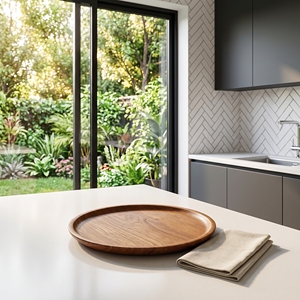 Plateau rond en teck massif de qualité alimentaire, fait main, ustensile de cuisine en bois, vaisselle de table balinaise haut de gamme - Product Image 3