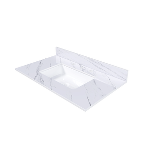 Top per lavabo da bagno rettangolare in marmo bianco da 37 pollici con 3 fori pre-forati per rubinetto, con installazione sottolavello (MI) - Product Image 3