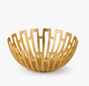 Bol en métal doré à découpes géométriques, texture moulée, décoration pour la maison et le bureau, centre de table, vente en gros - Product Image 1