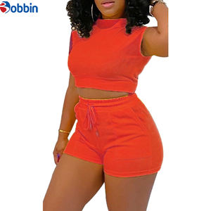 Ensembles de shorts pour femmes, tenues d'été, ensemble de shorts avec logo personnalisé, vêtements d'été pour femmes, haut court à manches courtes + ensemble de shorts taille haute - Product Image 4