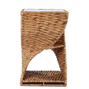 Mesa Vintage para el hogar, mueble con efecto jacinto de agua, con tapa de vidrio, mesa lateral ondulada natural, fabricante al por mayor - Product Image 2