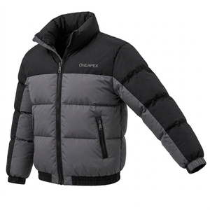 Blouson matelassé pour homme noir et gris, col montant, fermeture éclair, manteau d'hiver chaud, décontracté, streetwear, personnalisable, marque privée - Product Image 3