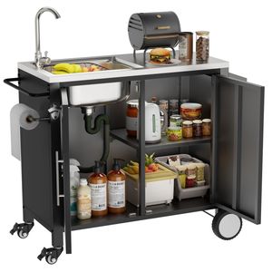 Carrello Grill esterno 304 lavello in acciaio inox per cucina isole carrelli L38 \ "X W18 \" X H35 \ "stazione ruota per Grill all'aperto - Product Image 4