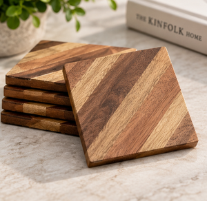 Juego de posavasos de madera Premium de latón AK de 4 posavasos cuadrados de diseño de lujo para Decoración de mesa acento/utensilios de cocina - Product Image 4