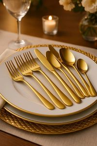 Tendance mondiale : Couverts en acier inoxydable doré poli miroir avec manche articulé en forme de bambou – Couteau de table, fourchette, cuillère ovale, cuillère à café - Product Image 6