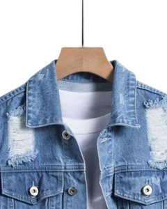 Veste en jean décontractée pour homme, délavée, déchirée, à col rabattu, coupe classique, style streetwear d'automne - Product Image 4