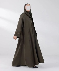 Vestido Musulmán de Lujo Estilo Turco, Poliéster Transpirable, Elástico en Cuatro Direcciones, Ligero, Antiarrugas, Cuello en V, Manga Larga, Largo hasta el Tobillo, Color Sólido - Product Image 5