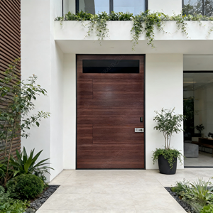 Puerta <span class=keywords><strong>de</strong></span> Entrada Pivotante <span class=keywords><strong>de</strong></span> Madera Sólida <span class=keywords><strong>de</strong></span> Estilo Minimalista, Opción <span class=keywords><strong>de</strong></span> Vidrio Teñido Personalizado, Fachada Moderna - Product Image 3