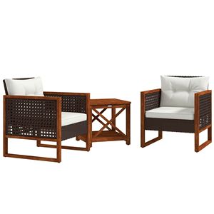 Set Bistrot da Esterno in Vimini Marrone con Cuscini, Arredamento da Giardino per Veranda, Cortile e Giardino - Product Image 1