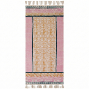 Tapis de sol artisanal en coton, style bohème, lavable, antidérapant, écologique, imprimé au bloc, tissage plat, pour salon, chambre, intérieur - Product Image 1