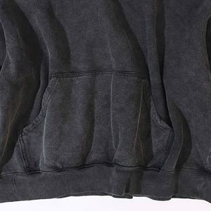Custom Logo <b>Mens</b> Fashion Vintage Style Dropped Shoulder Pullover Stone Washed Oversized 100% Cotton <b>Black</b> Acid Wash <b>Hoodie</b> - Product Image 4