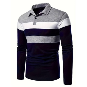 Camiseta de Hombre de Manga Corta a Rayas, Tejida, con Bloques de Color, Corte Regular, Informal, 100% Algodón, Transpirable, Diseño Holgado - Product Image 6